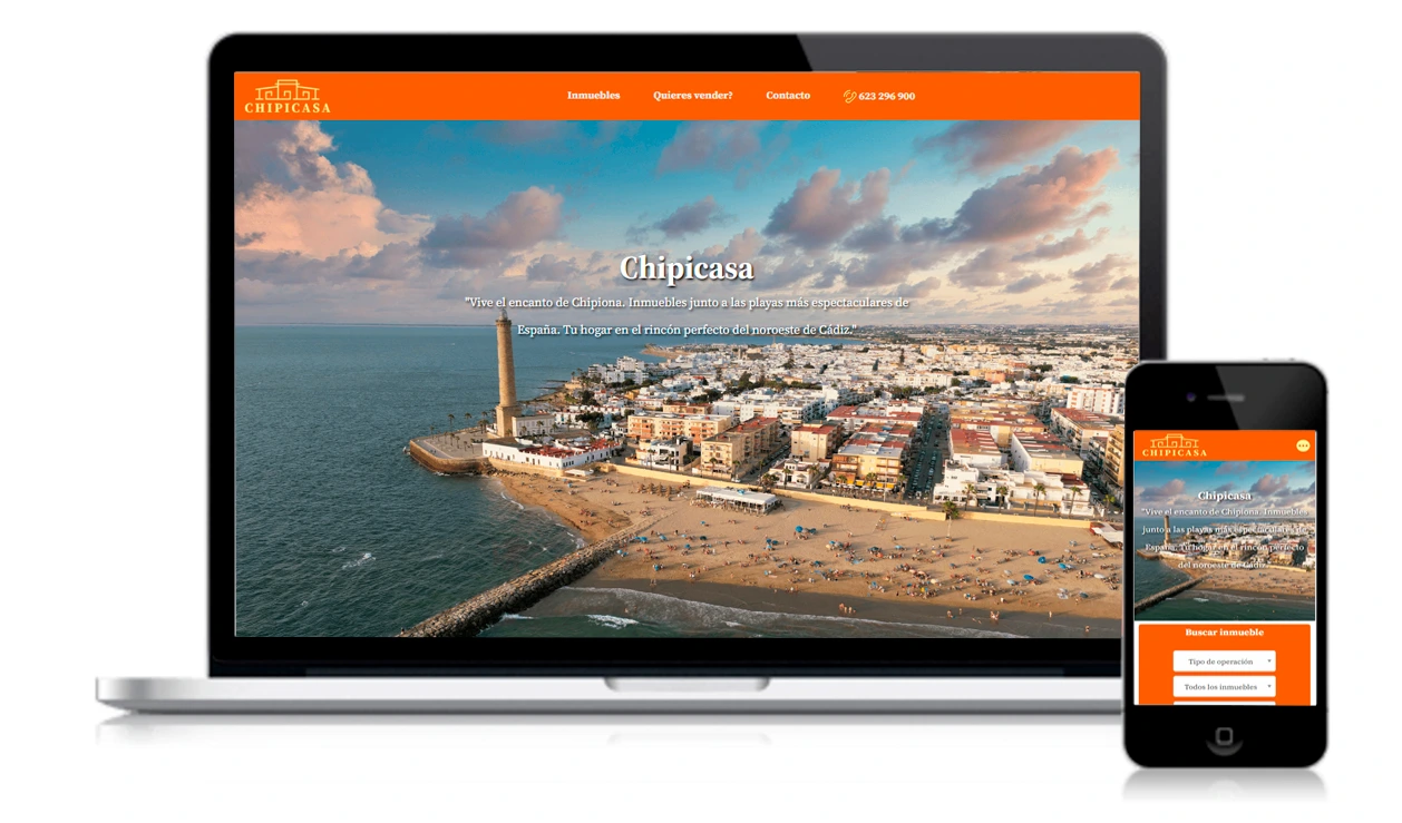 Página de inicio del sitio web de Chipicasa, un CRM inmobiliario creado con WordPress